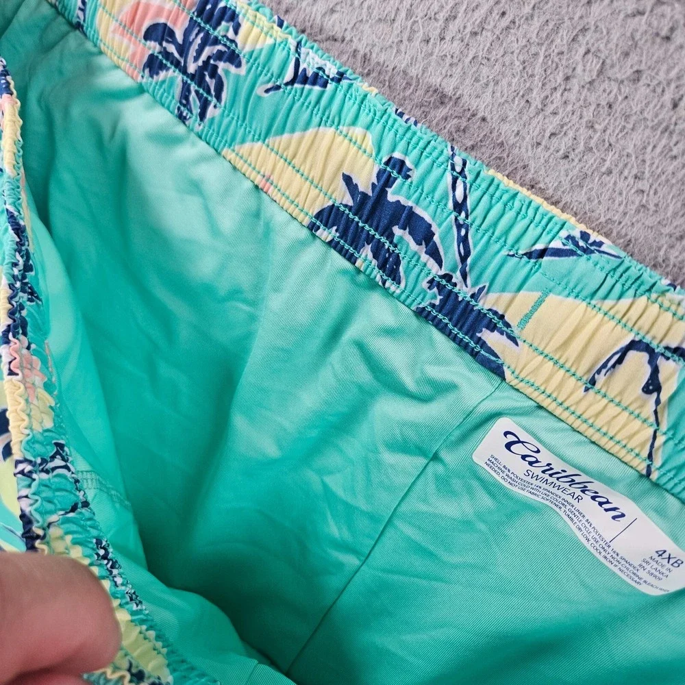 NWT Caribbean Swim Shorts Trunks Men's 4XB Lined‎ Zip Pocket Palm Tree Pineapple